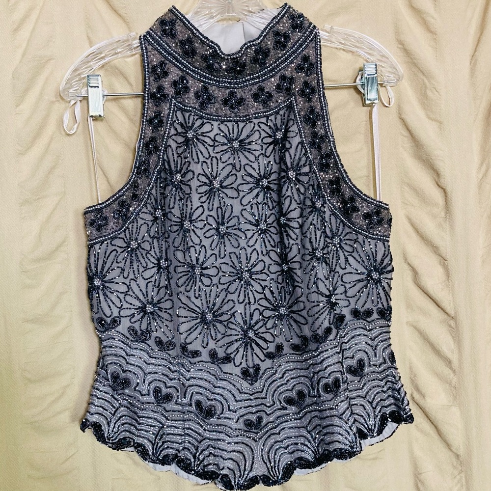Papell Boutique Evening silk beaded halter NWT size L